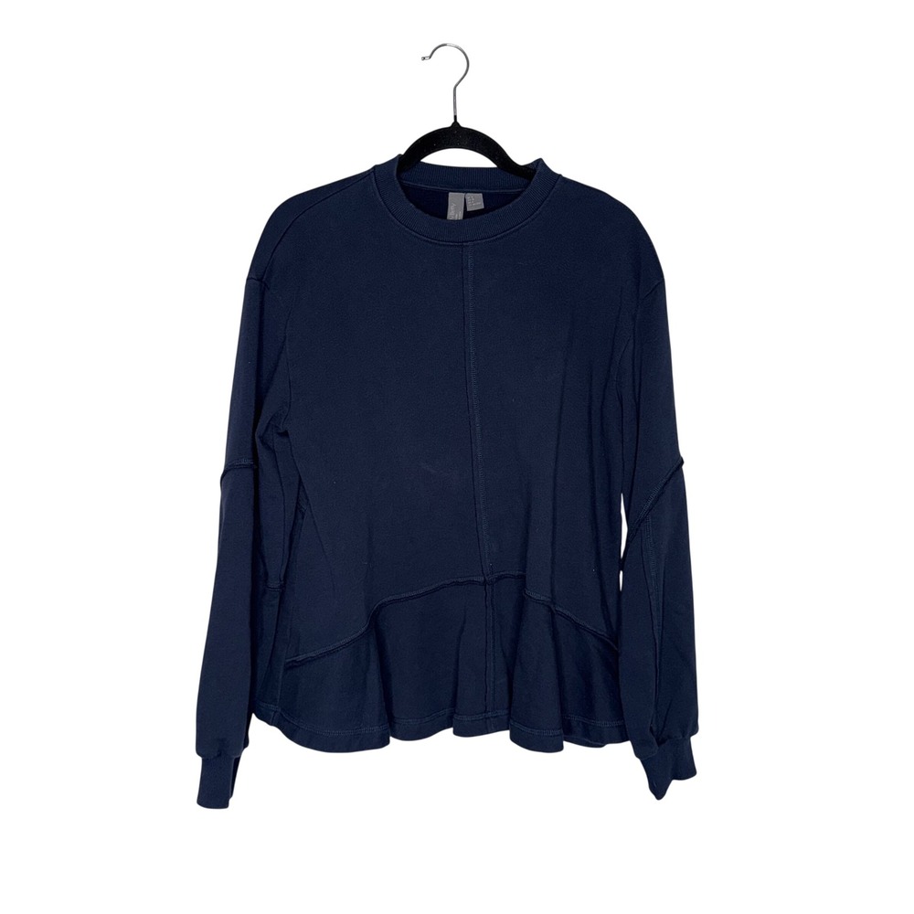 Sweaty Betty Peplum Sweatshirt Women S Navy Blue Excellent Raw Seam French Terry